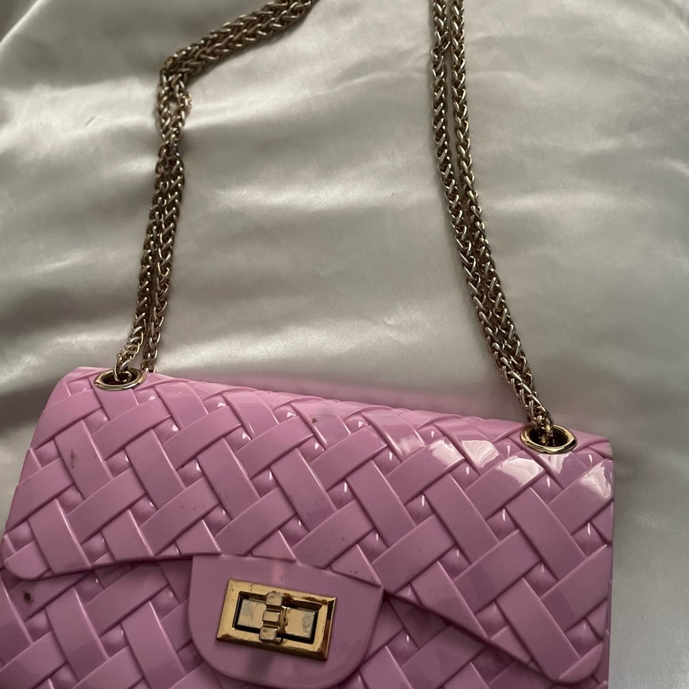Pink Woven Chain Shoulder Bag
